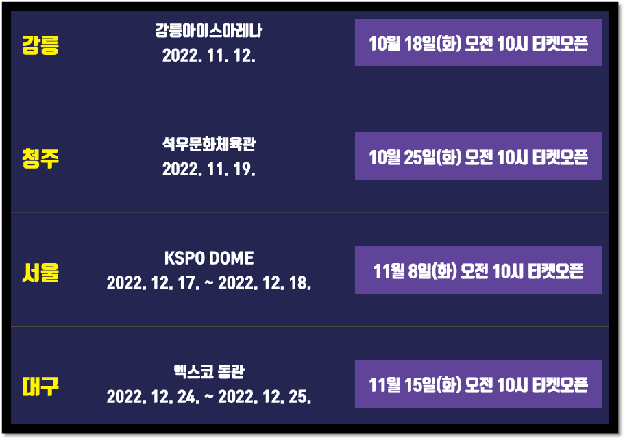 2022년 Dream 55 나훈아 전국투어 콘서트 공연 일정